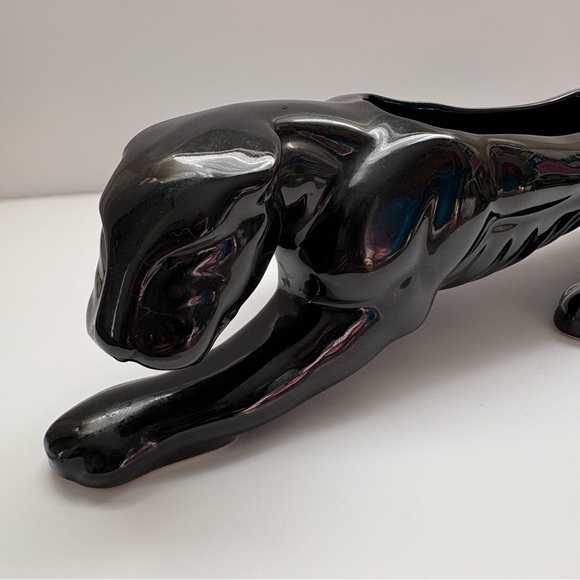 Vintage MCM Crouching Black Panther Planter Vase Statue 15.5” 1960s Kitschy - Picture 2 of 7